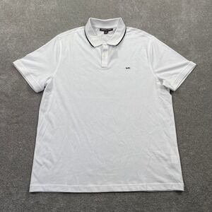 Michael Kors‎ Mens Polo Shirt White Black Trim Short Sleeve Size L